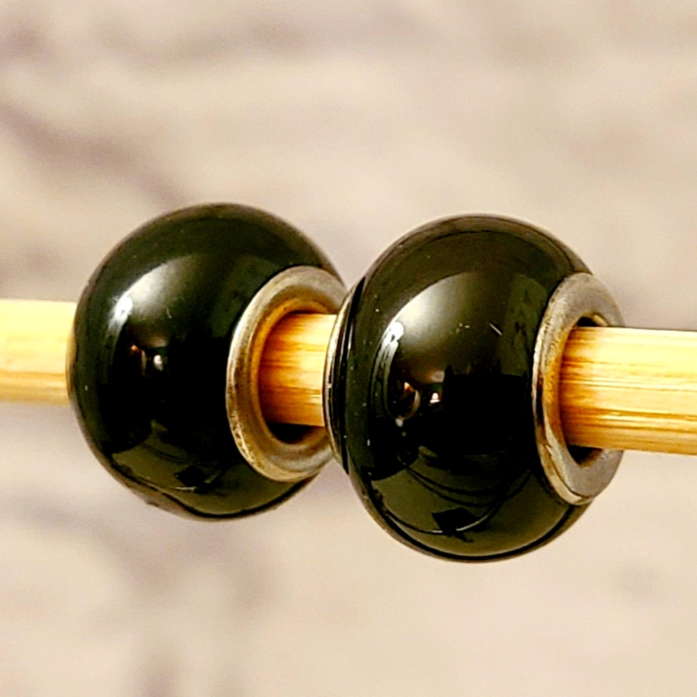 Solid Glass and Silver Large Hole Bead